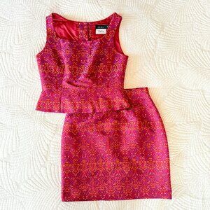 Vintage 90s Isabel Ardee Pink & Purple Brocade Skirt Set Size 8